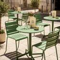 Table de terrasse de restaurant bistrot ronde inclinable en métal avec pied encastrable 70x70 cm et 2 chaises