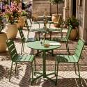 Table de terrasse de restaurant bistrot ronde inclinable en métal avec pied encastrable 70x70 cm et 2 chaises