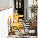 Table de terrasse de restaurant bistrot ronde inclinable en métal avec pied encastrable 70x70 cm et 2 chaises