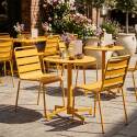 Table de terrasse de restaurant bistrot ronde inclinable en métal avec pied encastrable 70x70 cm et 2 chaises