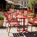 Table de terrasse de restaurant bistrot carrée inclinable en métal avec pied encastrable 70x70 cm et 2 chaises avec accoudoirs