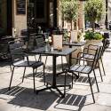 Table de terrasse de restaurant bistrot carrée inclinable en métal avec pied encastrable 70x70 cm et 2 chaises avec accoudoirs