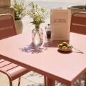 Table de terrasse de restaurant bistrot carré inclinable en métal avec pied encastrable 70x70 cm et 2 chaises