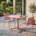 Table de terrasse de restaurant bistrot carré inclinable en métal avec pied encastrable 70x70 cm et 2 chaises