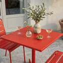 Table de terrasse de restaurant bistrot carré inclinable en métal avec pied encastrable 70x70 cm et 2 chaises