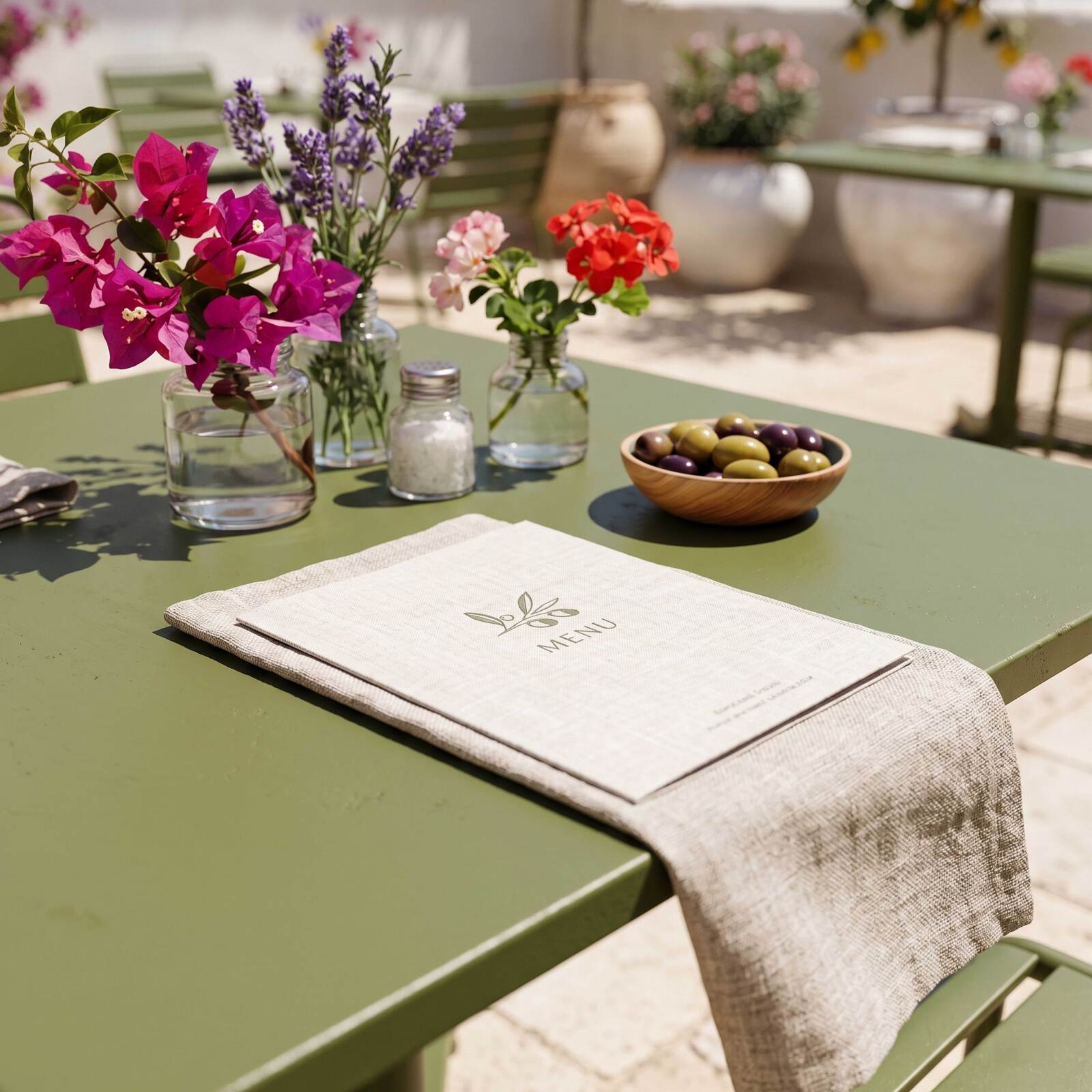 Table de terrasse de restaurant bistrot carré inclinable en métal avec pied encastrable 70x70 cm et 2 chaises