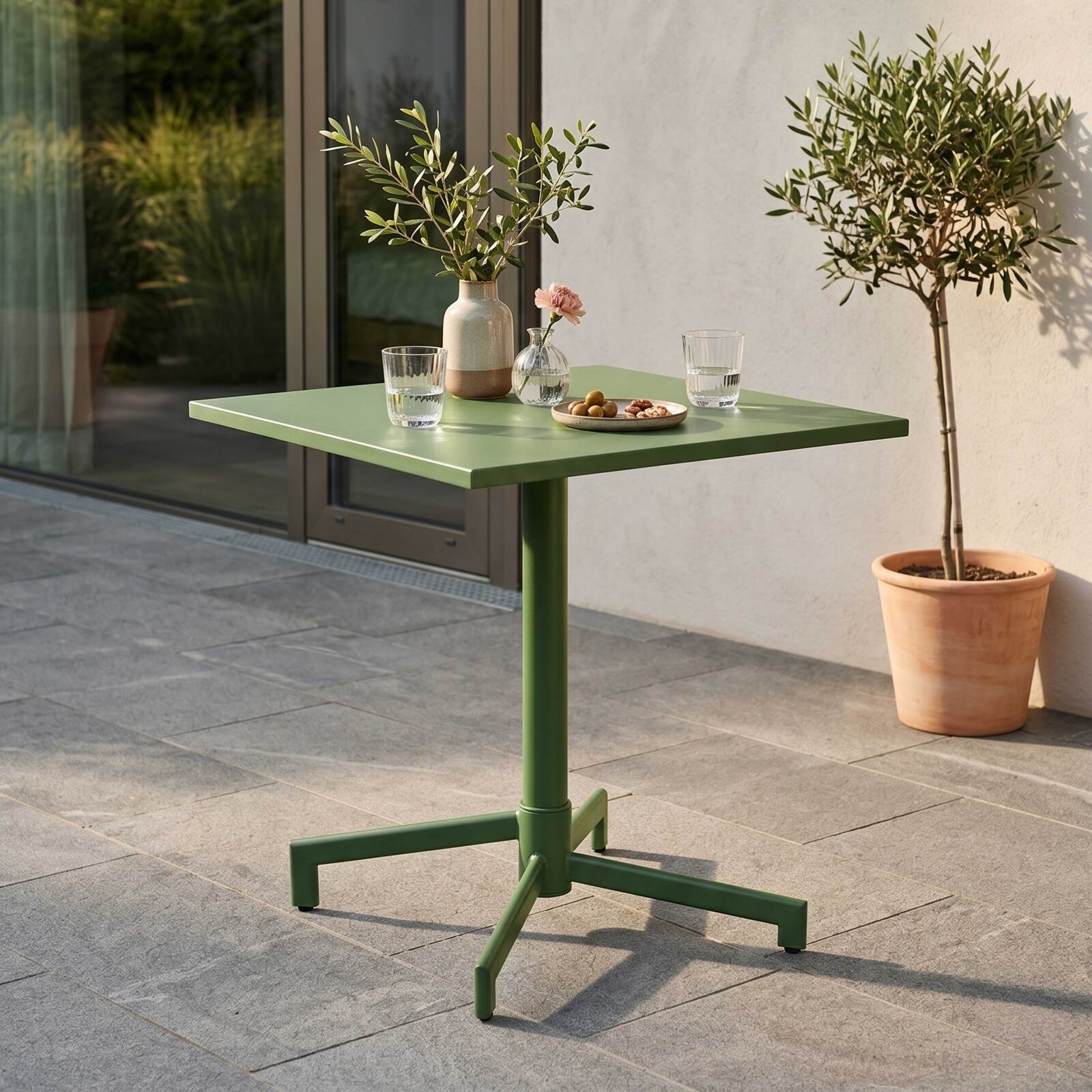 Table de restaurant carrée inclinable en métal 2-4 personnes avec pied encastrable 70x70 cm