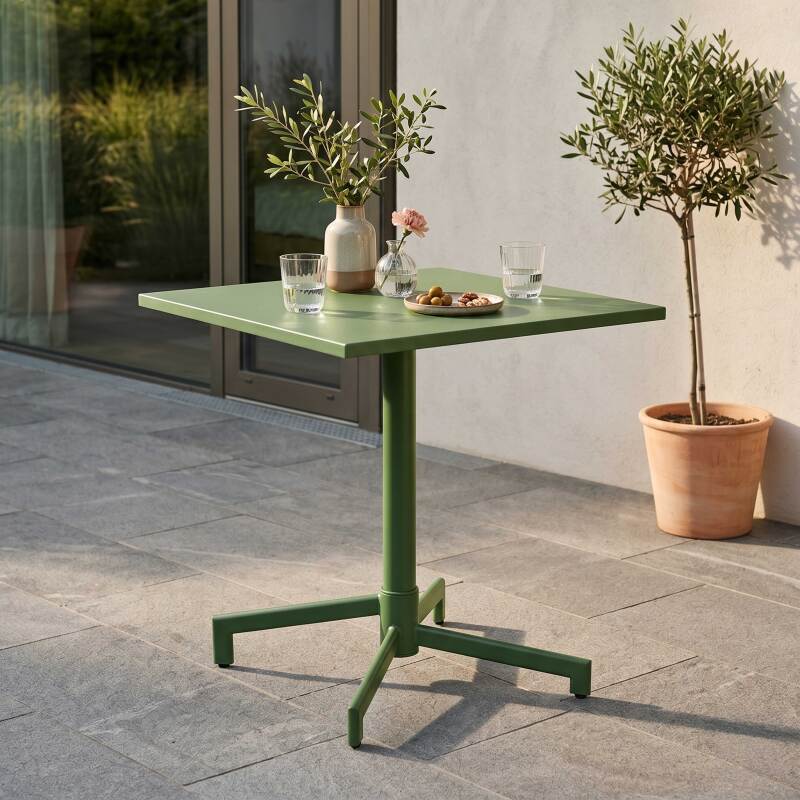Table de restaurant carrée inclinable en métal 2-4 personnes avec pied encastrable 70x70 cm