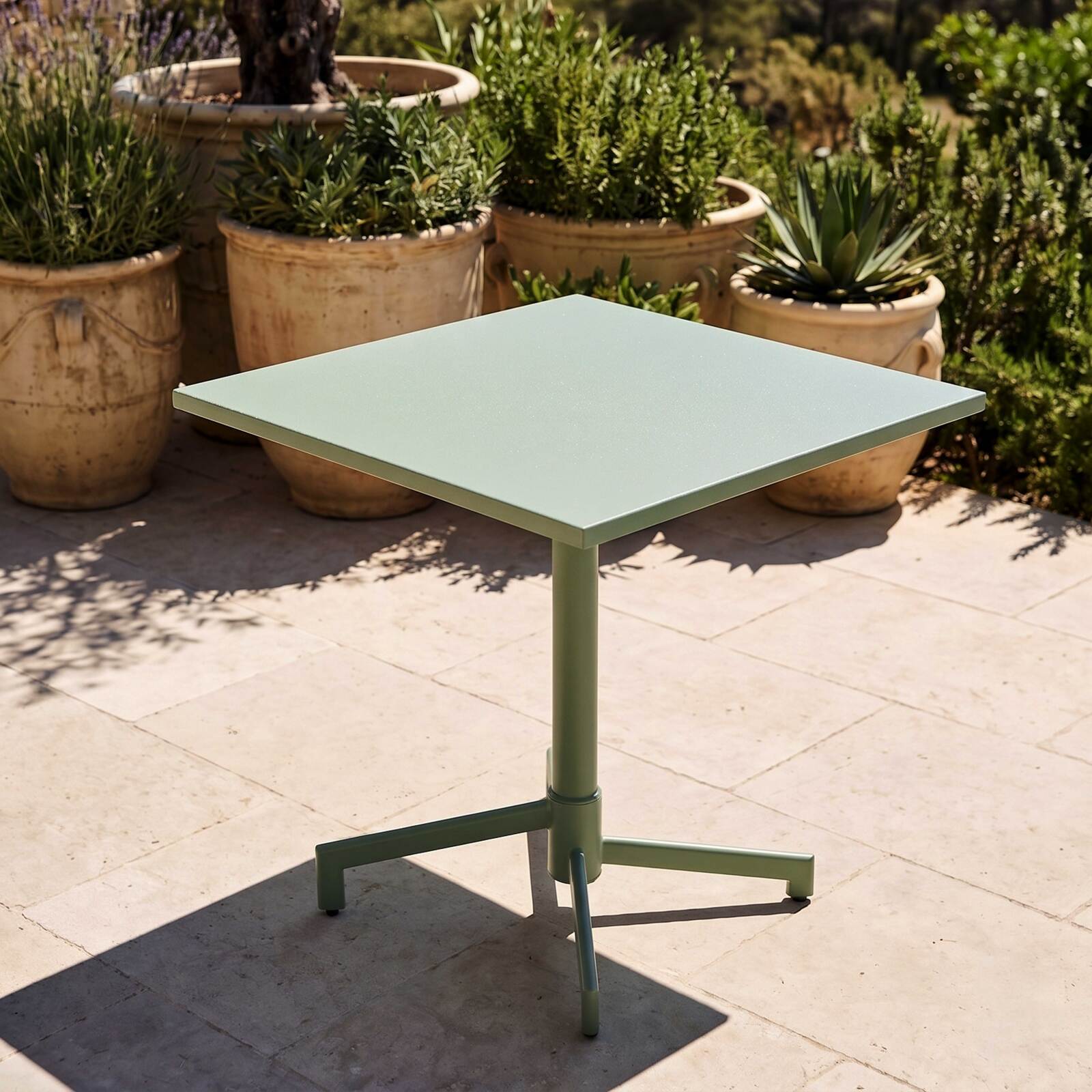 Table de restaurant carrée inclinable en métal 2-4 personnes avec pied encastrable 70x70 cm
