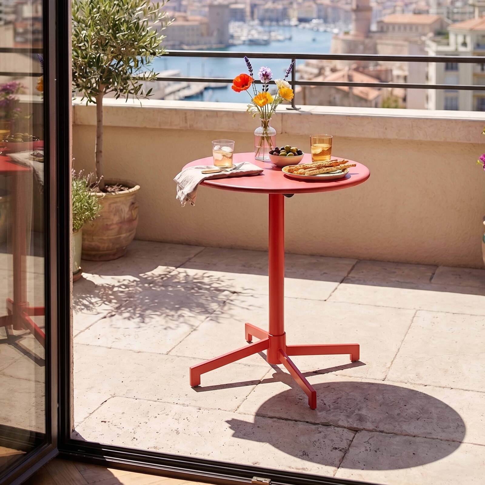 Table de restaurant bistrot ronde inclinable en métal 2 à 4 personnes Ø70x72 cm