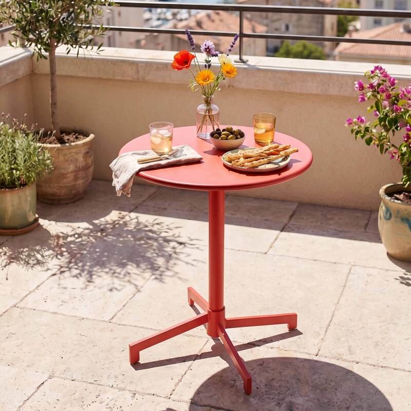 Table de restaurant bistrot ronde inclinable en métal 2 à 4 personnes Ø70x72 cm