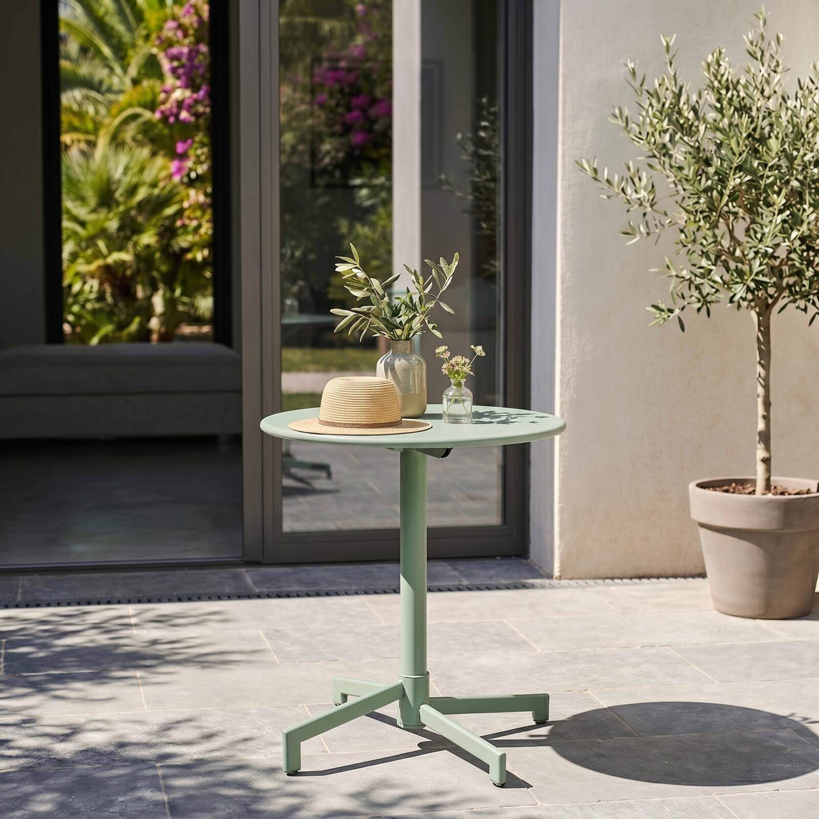 Table de restaurant bistrot ronde inclinable en métal 2 à 4 personnes Ø70x72 cm