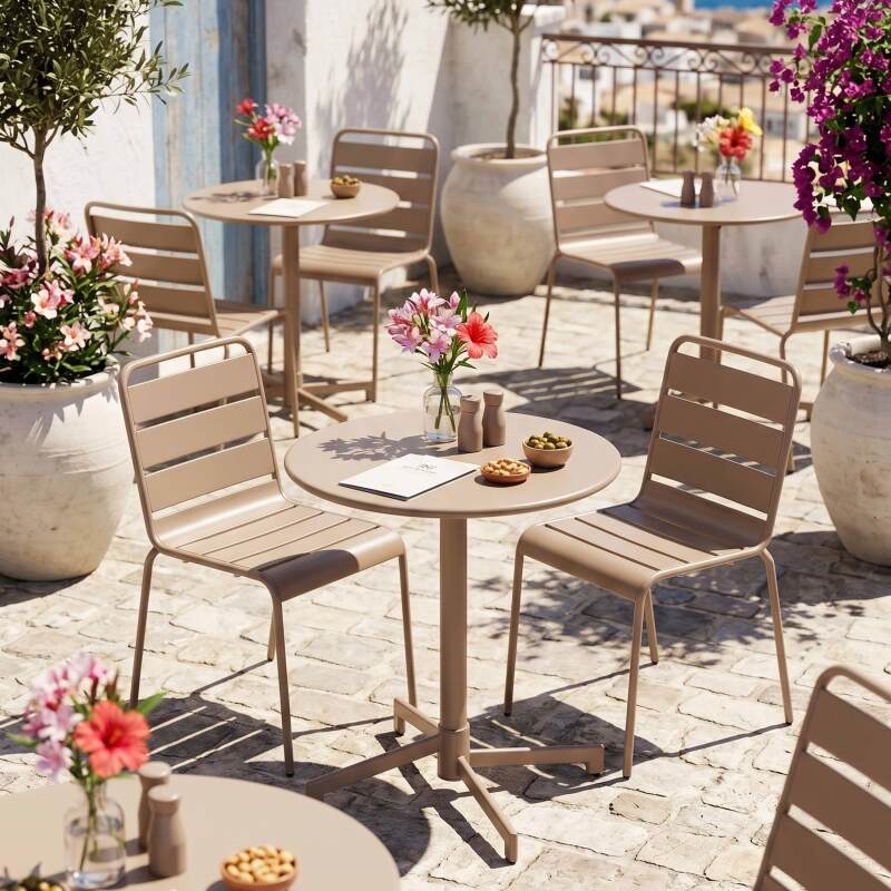 Table de restaurant bistrot ronde inclinable en métal 2 à 4 personnes Ø70x72 cm (7/9)