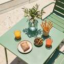 Table de terrasse bistrot carrée en métal 70x70 cm et 2 chaises avec accoudoirs