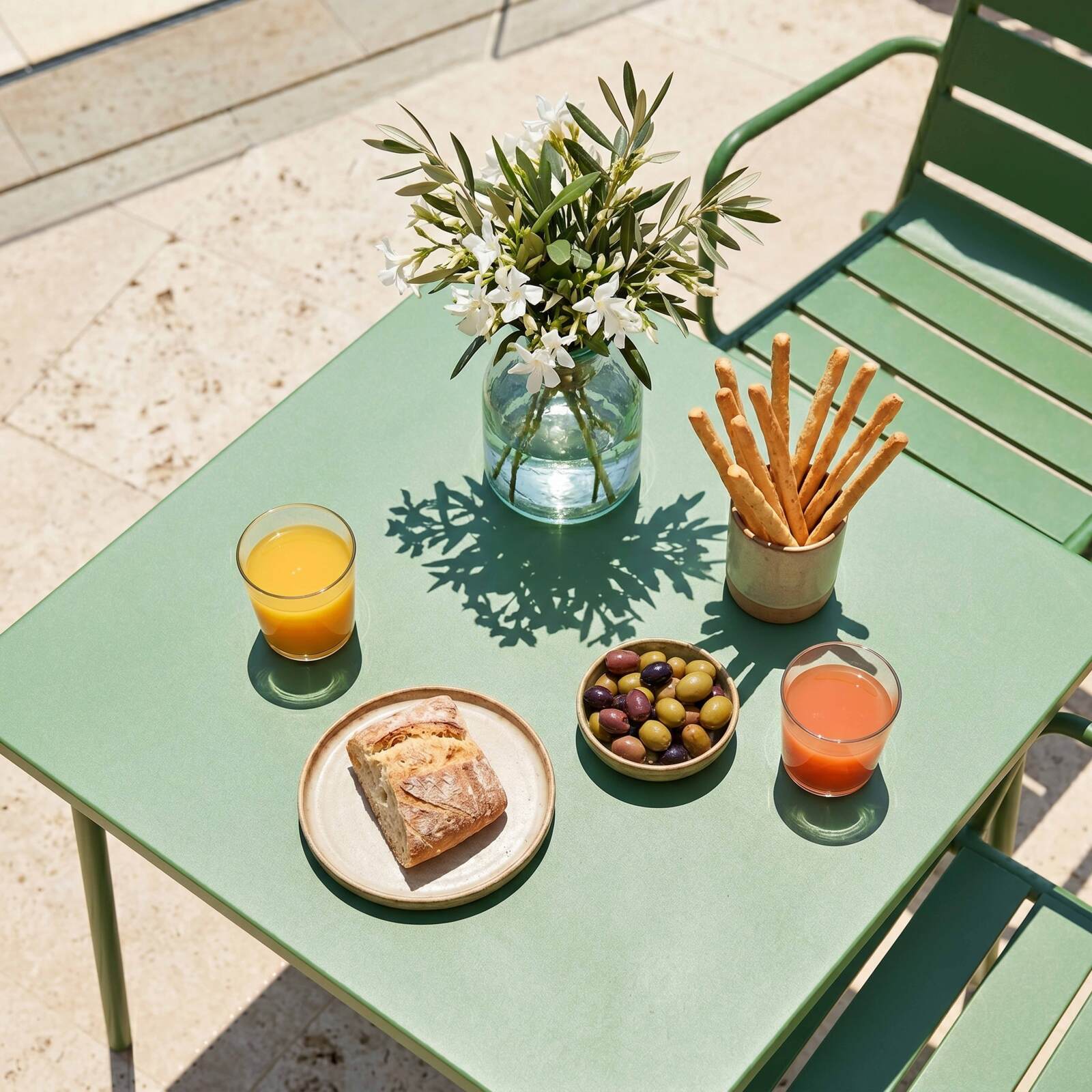 Table de terrasse bistrot carrée en métal 70x70 cm et 2 chaises avec accoudoirs