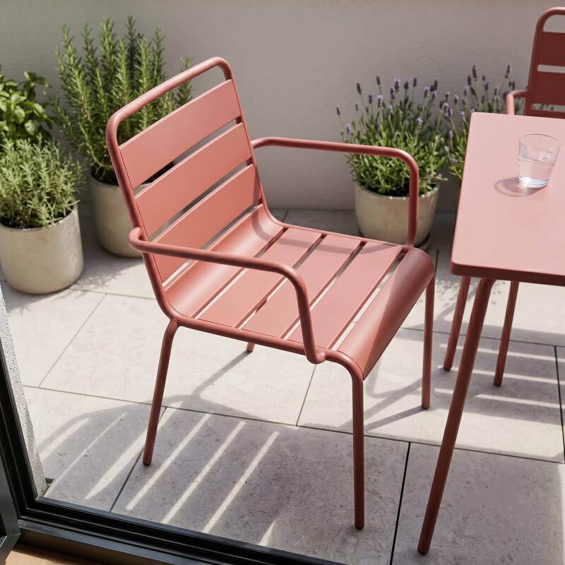 Table de terrasse bistrot carrée en métal 70x70 cm et 2 chaises avec accoudoirs (2/7)