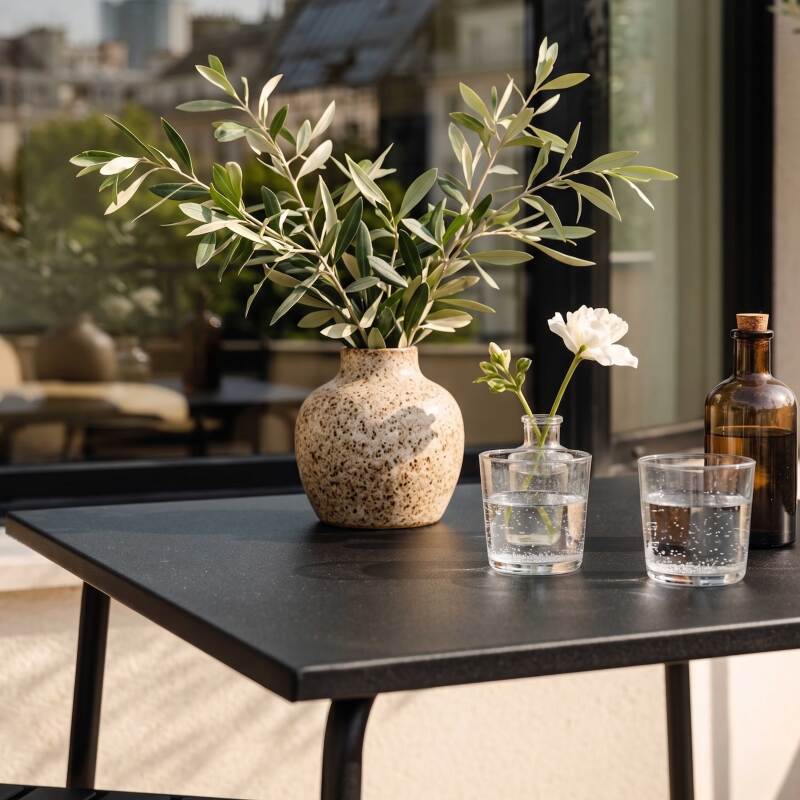 Table de terrasse bistrot carrée en métal 70x70 cm et 2 chaises (2/7)