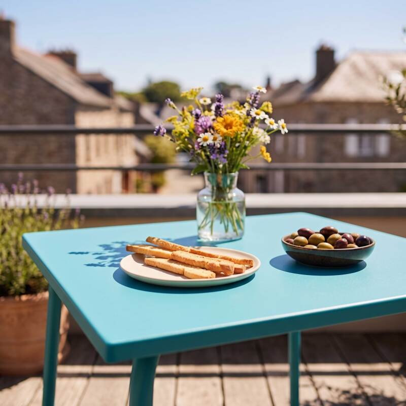 Table de terrasse bistrot carrée en métal 70x70 cm et 2 chaises (2/7)