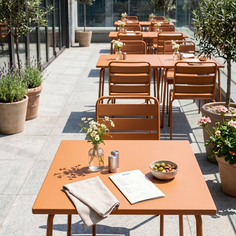 Table de terrasse bistrot carrée en métal 70x70 cm et 2 chaises (5/6)