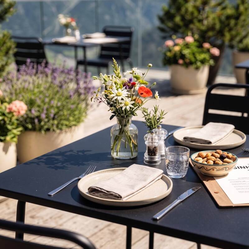 Table de terrasse bistrot carrée en métal 70x70 cm et 2 chaises (6/7)
