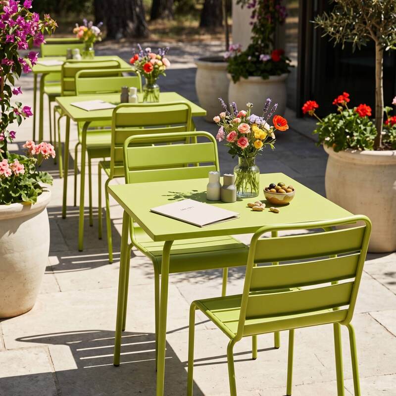 Table de terrasse bistrot carrée en métal 70x70 cm et 2 chaises (5/7)