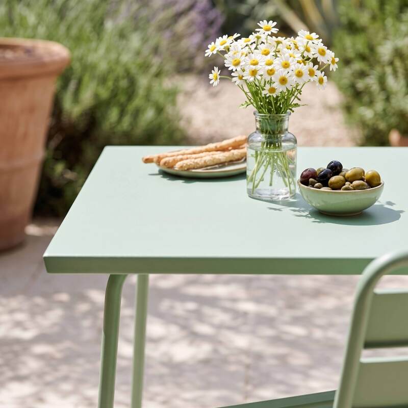 Table de terrasse bistrot carrée en métal 70x70 cm et 2 chaises (2/7)