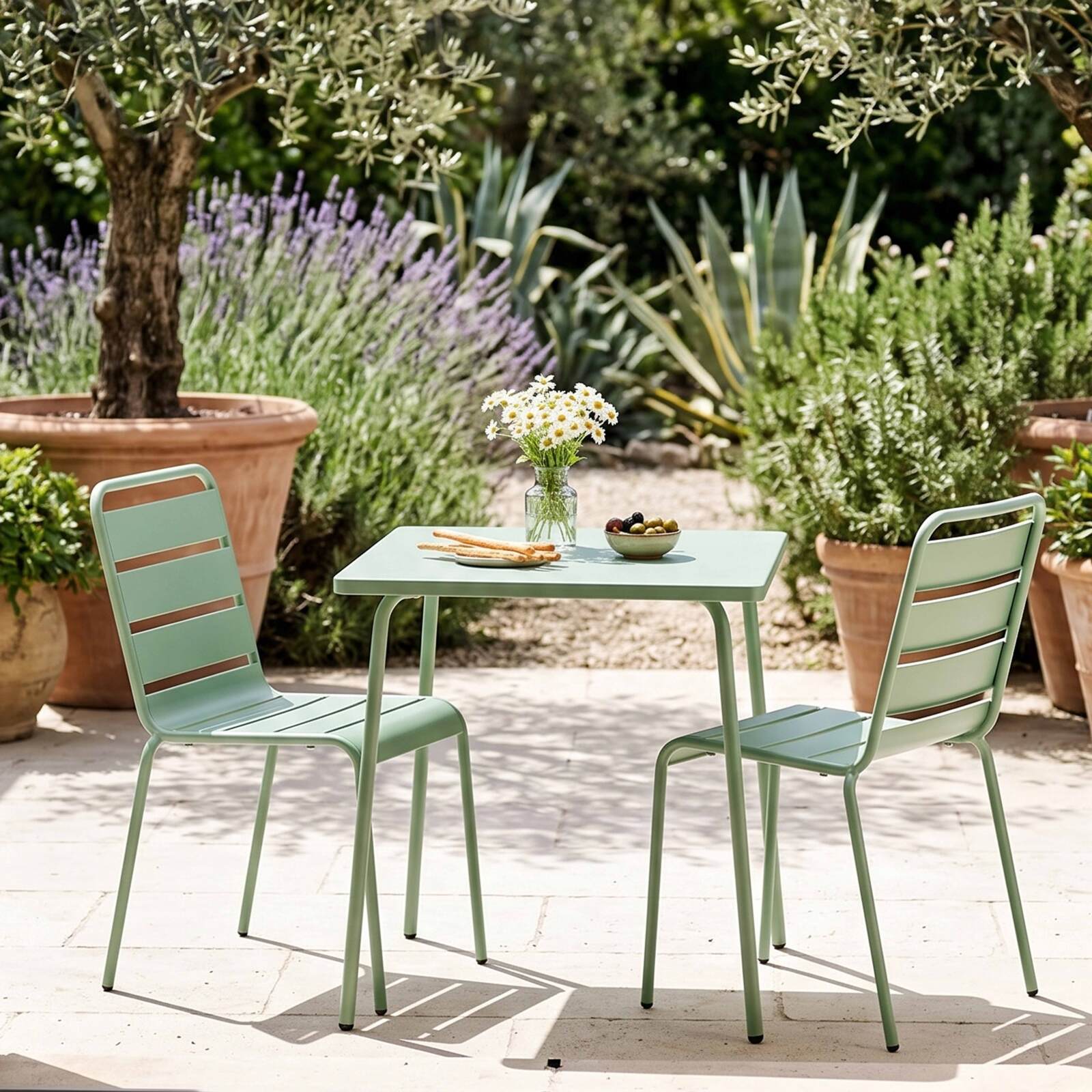 Table de terrasse bistrot carrée en métal 70x70 cm et 2 chaises