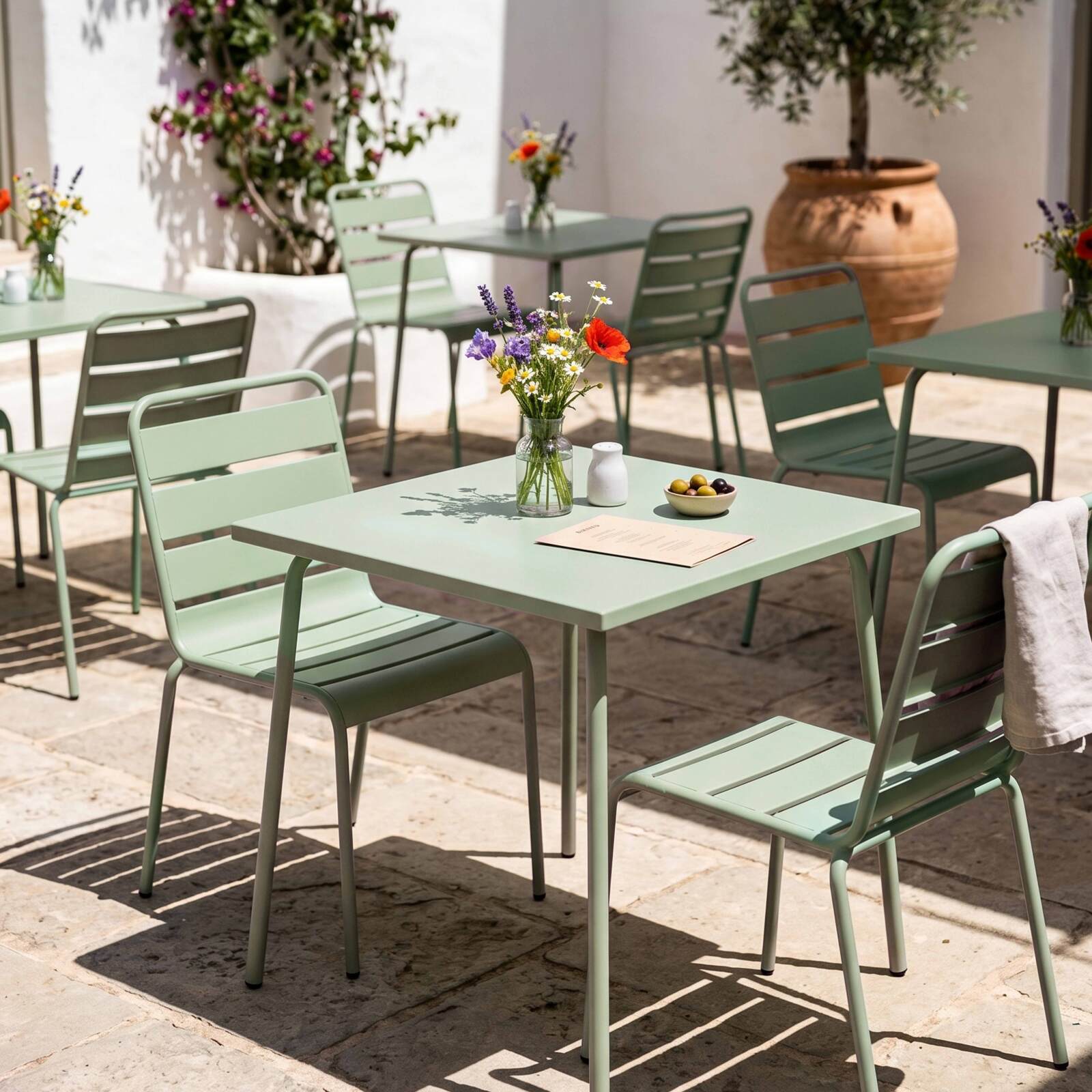 Table de terrasse bistrot carrée en métal 70x70 cm et 2 chaises