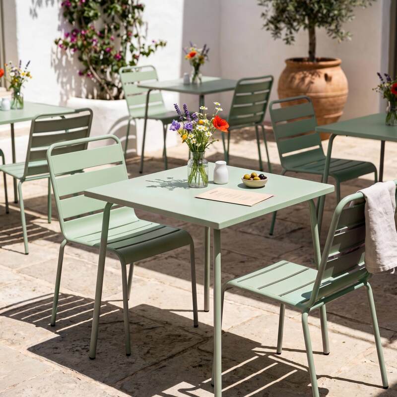 Table de terrasse bistrot carrée en métal 70x70 cm et 2 chaises (5/7)