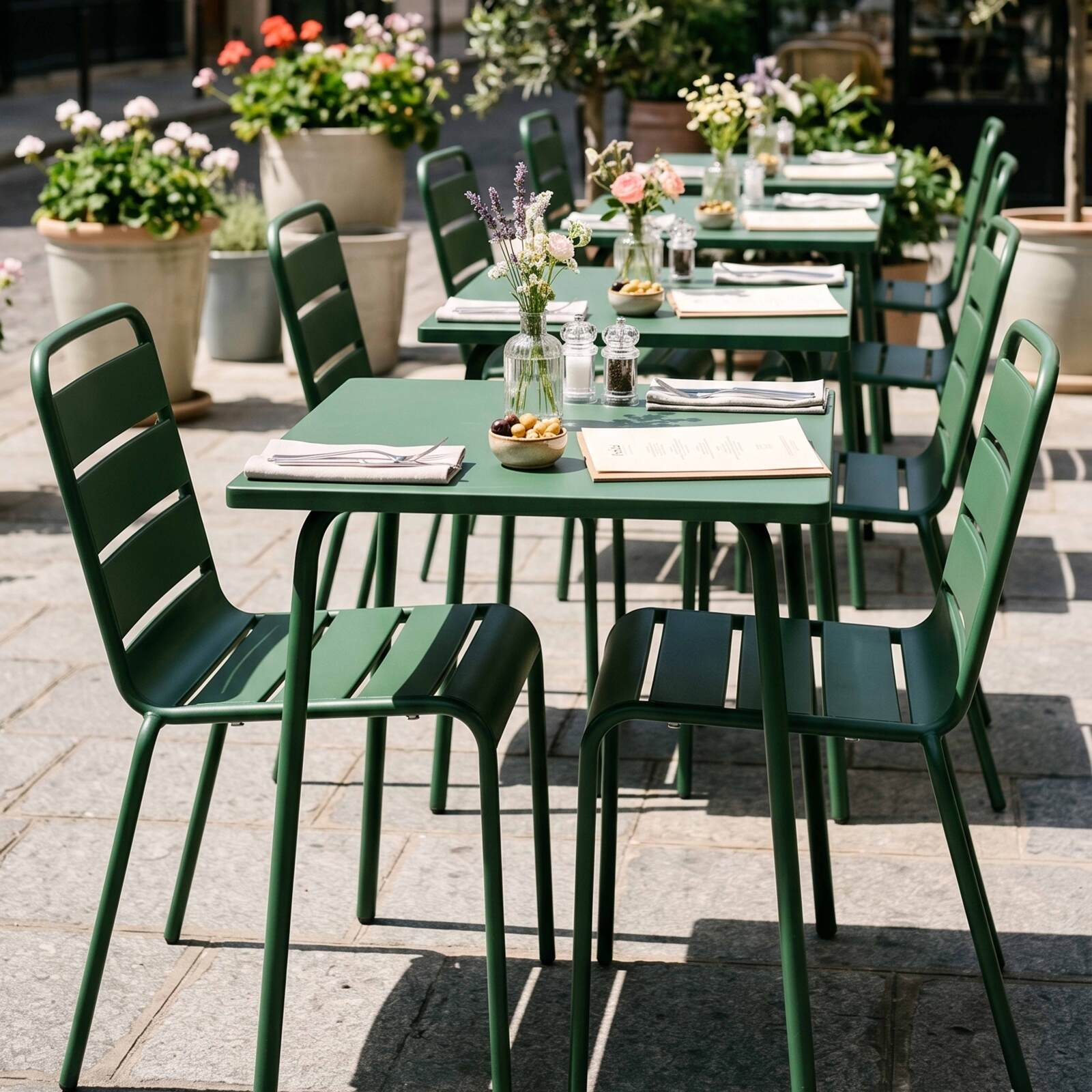 Table de terrasse bistrot carrée en métal 70x70 cm et 2 chaises