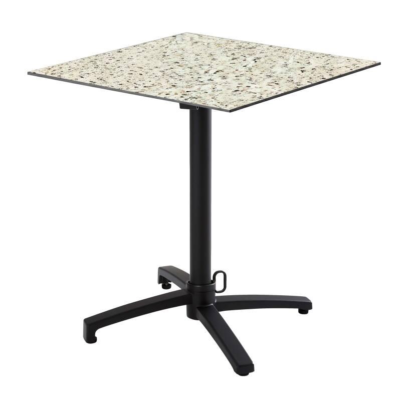 Table de terrasse de restaurant bistrot carrée inclinable en aluminium noir 4 personnes 60x60 cm