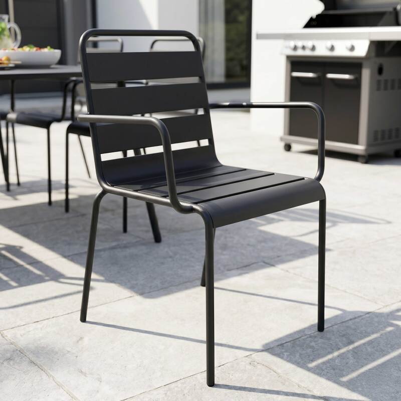Table de terrasse en métal 180x90 cm et 8 chaises avec accoudoirs (3/7)