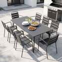 Table de terrasse en métal 180x90 cm et 8 chaises avec accoudoirs
