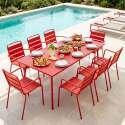 Table de terrasse en métal 180x90 cm et 8 chaises avec accoudoirs