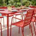 Table de terrasse en métal 180x90 cm et 8 chaises avec accoudoirs