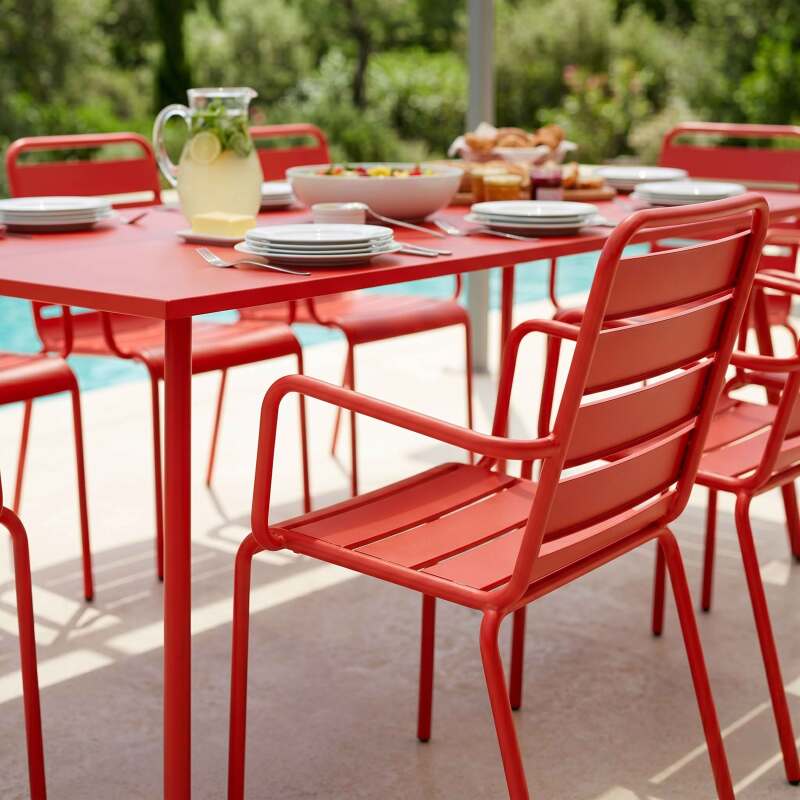 Table de terrasse en métal 180x90 cm et 8 chaises avec accoudoirs (2/7)