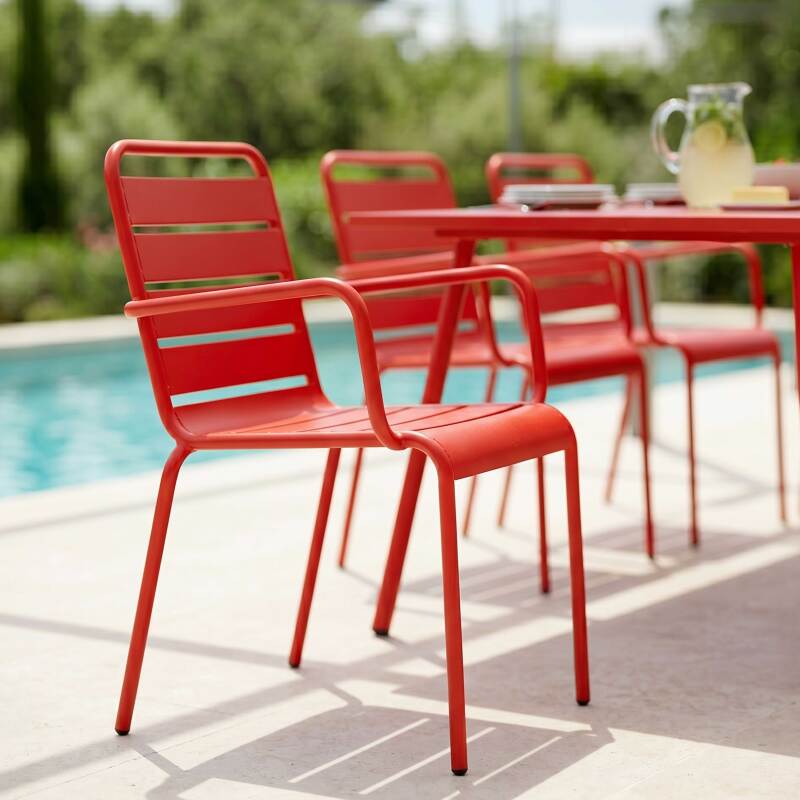 Table de terrasse en métal 180x90 cm et 8 chaises avec accoudoirs (3/7)