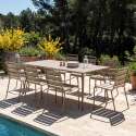 Table de terrasse en métal 180x90 cm et 8 chaises avec accoudoirs