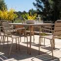 Table de terrasse en métal 180x90 cm et 8 chaises avec accoudoirs