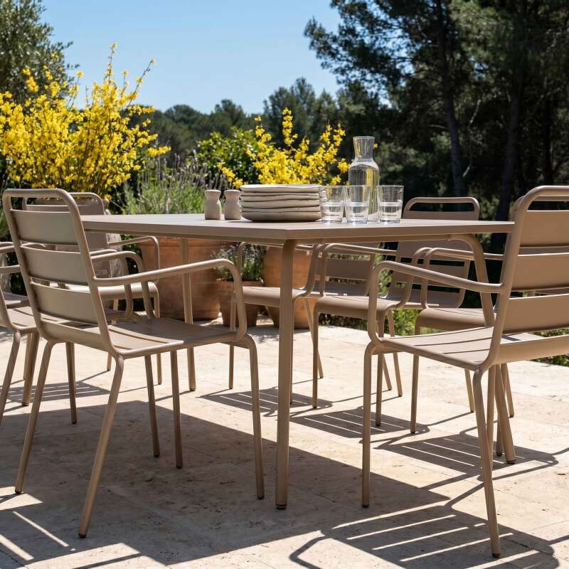 Table de terrasse en métal 180x90 cm et 8 chaises avec accoudoirs (3/7)