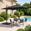 Parasol déporté professionnel 4x3 m rectangulaire inclinable 240g/m² rotatif 360° et 4 dalles à lester remplissables