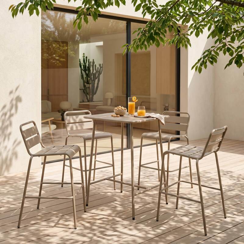 Table haute de terrasse carrée en métal 70x70 cm et 4 chaises hautes (5/6)