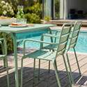 Table de terrasse carrée en métal 120x120 cm et 8 chaises avec accoudoirs