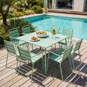 Table de terrasse carrée en métal 120x120 cm et 8 chaises avec accoudoirs