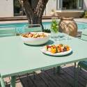 Table de terrasse carrée en métal 120x120 cm et 8 chaises avec accoudoirs