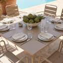 Table de terrasse carrée en métal 120x120 cm et 8 chaises avec accoudoirs