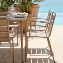 Table de terrasse carrée en métal 120x120 cm et 8 chaises avec accoudoirs