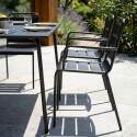 Table de terrasse carrée en métal 120x120 cm et 8 chaises avec accoudoirs