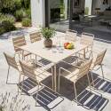 Table de terrasse carrée en métal 120x120 cm et 8 chaises avec accoudoirs