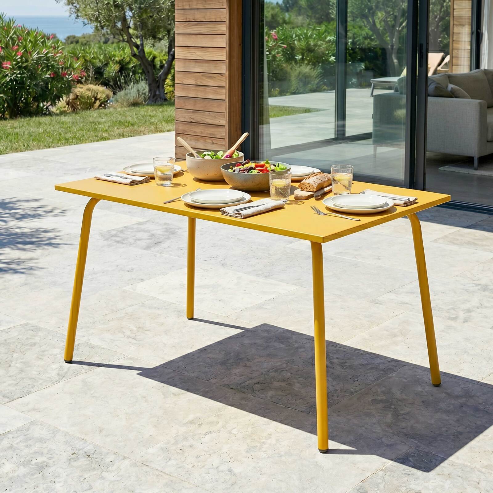 Table de restaurant en métal 6 personnes 120x70 cm